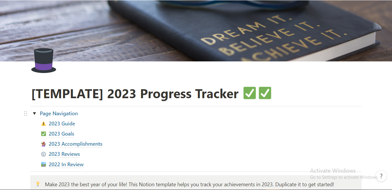snapshot of the Progress Tracker document